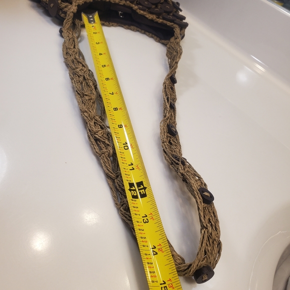 Macrame Brown Crossbody Shoulder Bag with Brown Buttons Attached - Picture 9 of 9